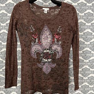 Women's Y2K Ed Hardy Affliction Style Long Sleeve T-Shirt Top Size Small